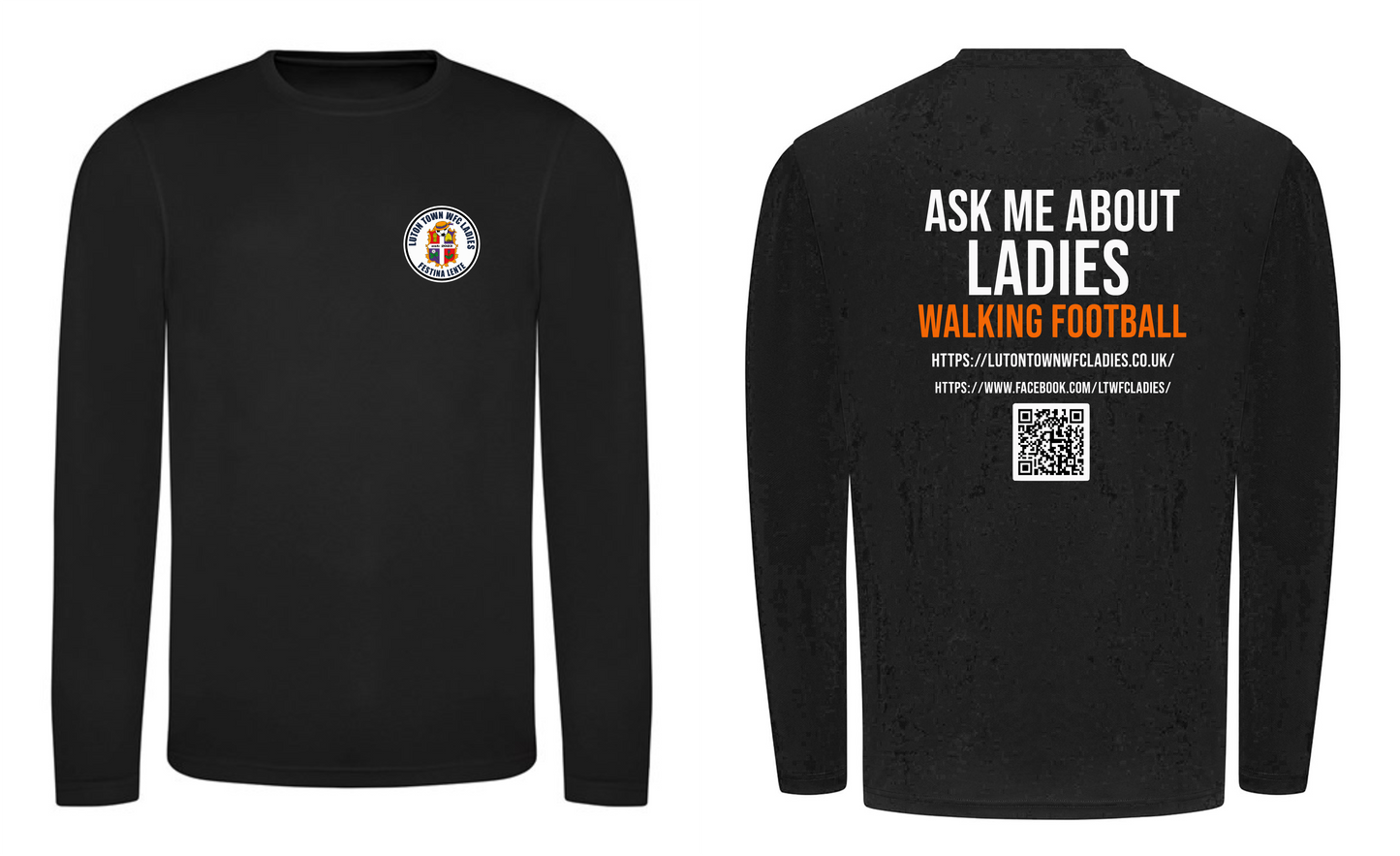 Long Sleeve Tech Tee - Luton Town Walking Football Club Ladies Front & Back Print