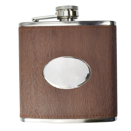 Dark Wood with Oval Plate Hip Flask