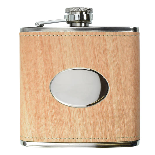 Light Wood with Oval Plate Hip Flask