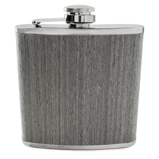 6oz Grey Wood Effect Hip Flask