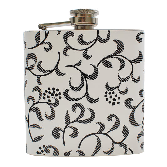 6oz White Floral Vinyl Hip Flask