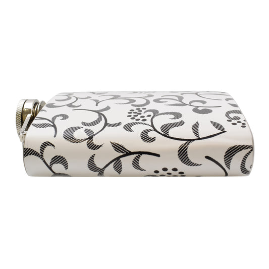 6oz White Floral Vinyl Hip Flask