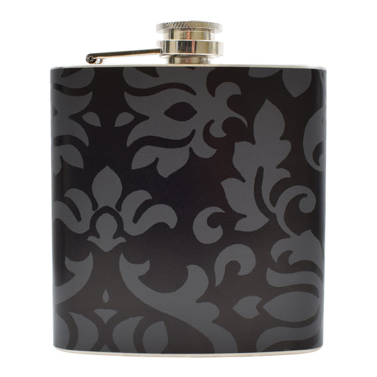 6oz Black Floral Vinyl Hip Flask