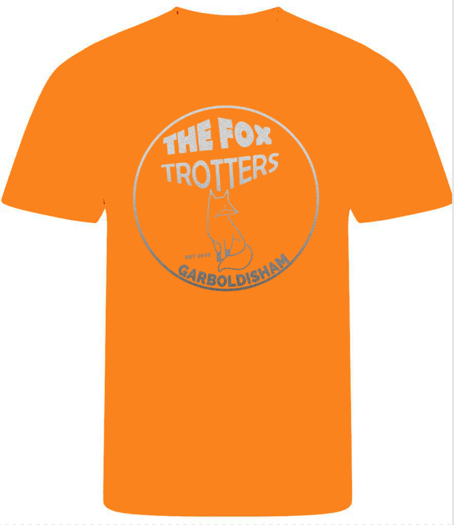 Hi Viz print Fox Trotters Womens tech tee Orange