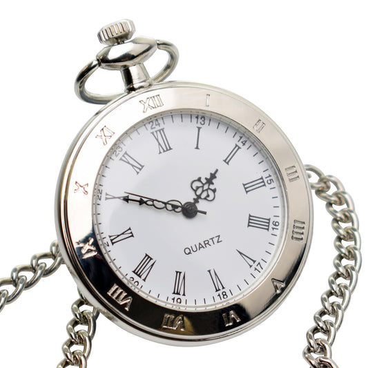 Open Front Roman Numeral Silver Pocket Watch