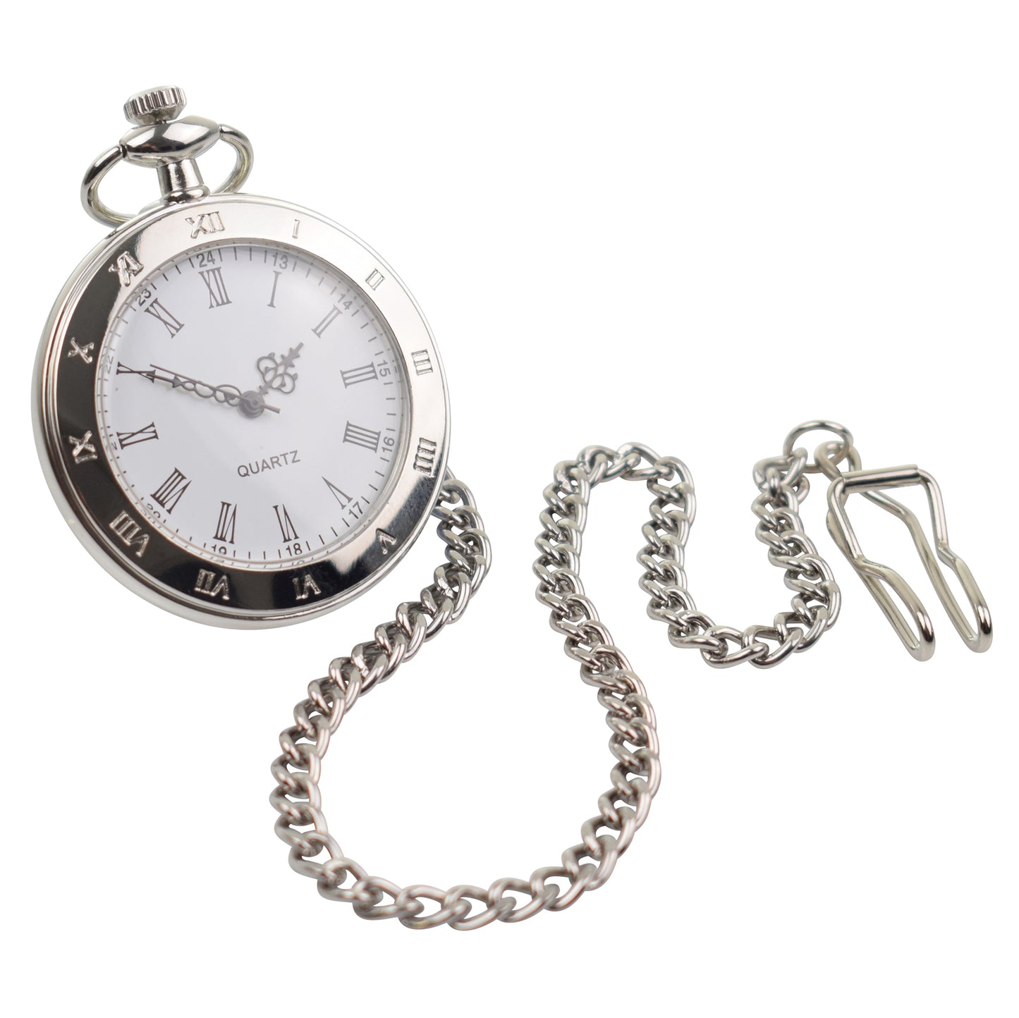 Open Front Roman Numeral Silver Pocket Watch