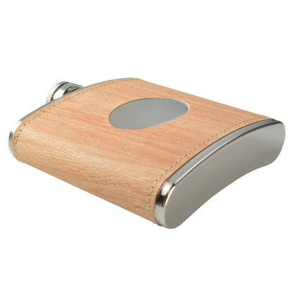 Light Wood with Oval Plate Hip Flask