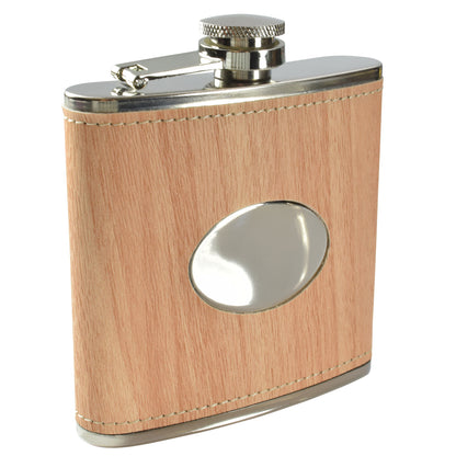 Light Wood with Oval Plate Hip Flask