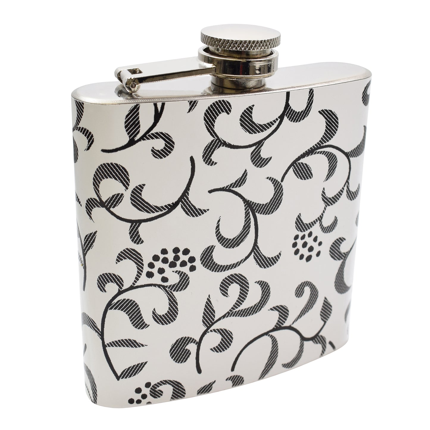 6oz White Floral Vinyl Hip Flask