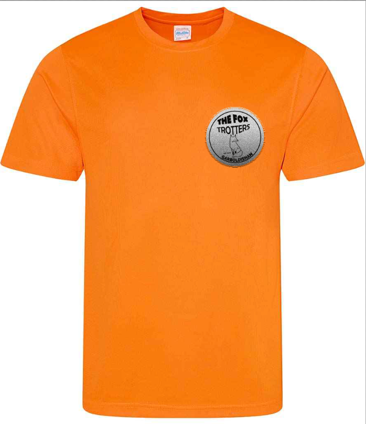 Hi Viz print Fox Trotters Mens tech tee Orange